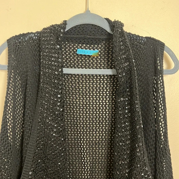 Alice + Olivia Black Knit Whimsigoth Beaded Sleeveless Cardigan Sweater Small - Picture 4 of 11